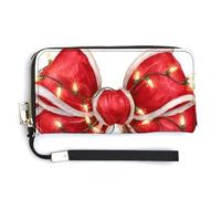 Jubonexis Large Red Bow with Christmas Lights Wrapped PU Leather Clutch Long Bifold Wallet, Coin Purse Credit Pass Case, Durable Card-Holder Money Storage for Women Men