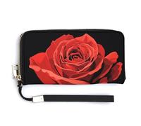 Jubonexis Large Red Rose PU Leather Clutch Long Bifold Wallet, Coin Purse Credit Pass Case, Durable Card-Holder Money Storage for Women Men