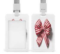 Jubonexis Large Red White Striped Christmas Bow ID Badge Holder Retractable Clip Card Holder Card Protector Name Badge Name Tag for Work Office Doctor Nurse