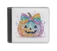 Jubonexis Large Sparkling Glittering Gems Pumpkin Soft PU Leather Bifold Wallet, Coin Purse Credit Pass Case, Durable Card-Holder Slim Billfold for Men Woman Money Storage