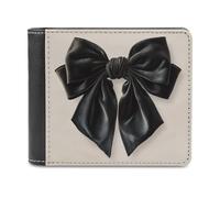 Jubonexis Large Velvet Black Bow Soft PU Leather Bifold Wallet, Coin Purse Credit Pass Case, Durable Card-Holder Slim Billfold for Men Woman Money Storage