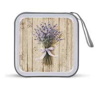 Jubonexis Lavender Bouquet with Ribbon Watercolor CD Case DVD Storage Case Portable for Car Home Travel