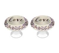 Jubonexis Lavender Wreath with The Words Love Round Drawer Cabinet Knobs Handles with Screws,2 Pcs, Drawer Dresser Knob Pulls Decor for Wardrobe Cupboard Home Office Kitchen