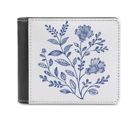 Jubonexis Leaves and Flowers Indigo Blue Soft PU Leather Bifold Wallet, Coin Purse Credit Pass Case, Durable Card-Holder Slim Billfold for Men Woman Money Storage