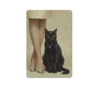Jubonexis Legs of Woman And Black Cat Vintage Tin Metal Signs Wall Art Decorations for Bar Pub Club Cafe Room Farmhouse White 30x20cm