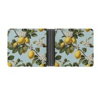 Jubonexis Lemon Tree Branch on Pastel Blue Soft PU Leather Bifold Wallet, Coin Purse Credit Pass Case, Durable Card-Holder Slim Billfold for Men Woman Money Storage