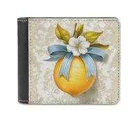 Jubonexis Lemon with Blue-Striped Ribbon Soft PU Leather Bifold Wallet, Coin Purse Credit Pass Case, Durable Card-Holder Slim Billfold for Men Woman Money Storage