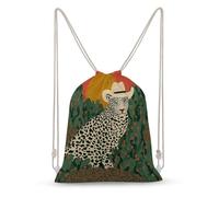 Jubonexis Leopard Be Wearing A Cowboy Hat Drawstring Backpack Canvas String Bag Lightweight Sports Gym Bag for Men Women