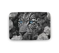 Jubonexis Leopard Blue Eyes Bathroom Door Rug Mat, Extra Soft Coral Velvet Floor Mat, Rapid Water Absorption Non Slip Comfortable Bath Rugs Mats 19.7"x31.5"