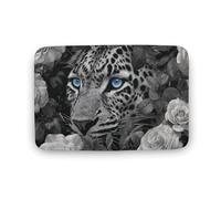 Jubonexis Leopard Blue Eyes Bathroom Door Rug Mat, Extra Soft Coral Velvet Floor Mat, Rapid Water Absorption Non Slip Comfortable Bath Rugs Mats 15.7"x23.6"