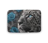 Jubonexis Leopard Blue Eyes Turquoise Roses Bathroom Door Rug Mat, Extra Soft Coral Velvet Floor Mat, Rapid Water Absorption Non Slip Comfortable Bath Rugs Mats 15.7"x23.6"