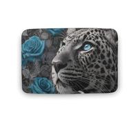 Jubonexis Leopard Blue Eyes Turquoise Roses Bathroom Door Rug Mat, Extra Soft Coral Velvet Floor Mat, Rapid Water Absorption Non Slip Comfortable Bath Rugs Mats 19.7"x31.5"