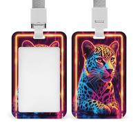 Jubonexis Leopard in A Neon Frame ID Badge Holder Retractable Clip Card Holder Card Protector Name Badge Name Tag for Work Office Doctor Nurse