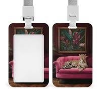 Jubonexis Leopard on Pink Velvet Sofa ID Badge Holder Retractable Clip Card Holder Card Protector Name Badge Name Tag for Work Office Doctor Nurse