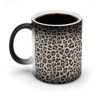 Jubonexis Leopard Pattern Beige and Black Color Changing Mugs Heat Changing Ceramic Coffee Mug Novelty Funny Tea Water Cup 11OZ