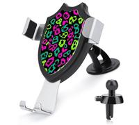 Jubonexis Leopard Pattern Neon Pink Green Car Phone Holder Mount Triangle Clip Base Air Vent Cell Phone Car Mount Automotive Accessories for 4-6 Inches Cell Smartphones