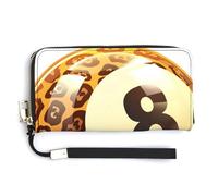 Jubonexis Leopard Print Billiard Ball with Number 8 PU Leather Clutch Long Bifold Wallet, Coin Purse Credit Pass Case, Durable Card-Holder Money Storage for Women Men