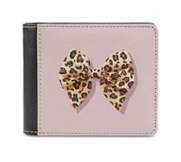 Jubonexis Leopard-Print Bow on Pink Soft PU Leather Bifold Wallet, Coin Purse Credit Pass Case, Durable Card-Holder Slim Billfold for Men Woman Money Storage