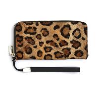 Jubonexis Leopard Print Brown Color Animal Texture PU Leather Clutch Long Bifold Wallet, Coin Purse Credit Pass Case, Durable Card-Holder Money Storage for Women Men