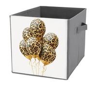 Jubonexis Leopard Print Gold Balloons Cube Storage Bins Storage Cubes Foldable Decorative Fabric Storage Baskets Home Organizers with Handles for Shelves,Closet, 27x27 CM