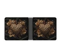 Jubonexis Leopard-Print Heart and Gold Rose Soft PU Leather Bifold Wallet, Coin Purse Credit Pass Case, Durable Card-Holder Slim Billfold for Men Woman Money Storage