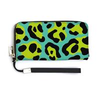 Jubonexis Leopard Print in Western Turquoise Lime Green PU Leather Clutch Long Bifold Wallet, Coin Purse Credit Pass Case, Durable Card-Holder Money Storage for Women Men