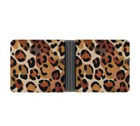 Jubonexis Leopard Print Pattern Brown Black Soft PU Leather Bifold Wallet, Coin Purse Credit Pass Case, Durable Card-Holder Slim Billfold for Men Woman Money Storage