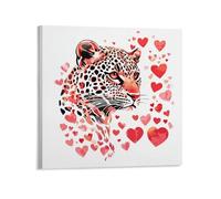 Jubonexis Leopard Red Pink Heart Patterns Abstrac Canvas Wall Art Poster Painting Aesthetic Picture for Living Room Farmhouse Decor Unframed 16x16inch(40x40cm)