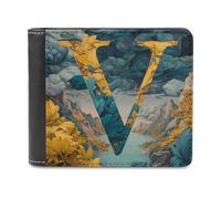 Jubonexis Letter V and Flowers Soft PU Leather Bifold Wallet, Coin Purse Credit Pass Case, Durable Card-Holder Slim Billfold for Men Woman Money Storage