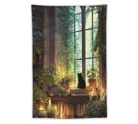 Jubonexis Library Black Cat Sits on Open Book Tapestry Polyester Aesthetic Wall Hanging Bedroom Living Room Dorm Decor 40"x60"
