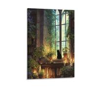 Jubonexis Library Black Cat Sits on Open Book Wall Art Poster Canvas Print Painting Aesthetic Picture for Living Room Farmhouse Decor Unframed 12x18inch(30x45cm)