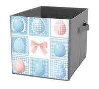 Jubonexis Light Blue Easter Egg Pattern Bow Cube Storage Bins Storage Cubes Foldable Decorative Fabric Storage Baskets Home Organizers with Handles for Shelves,Closet, 27x27 CM