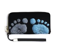 Jubonexis Light Blue Glitter Footprints PU Leather Clutch Long Bifold Wallet, Coin Purse Credit Pass Case, Durable Card-Holder Money Storage for Women Men