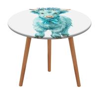 Jubonexis Light Blue Highland Cow with Horns Round Tablecloth,Waterproof Elastic Fitted Table Covers for Picnic Camping Dining 130 Cm