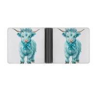 Jubonexis Light Blue Highland Cow with Horns Soft PU Leather Bifold Wallet, Coin Purse Credit Pass Case, Durable Card-Holder Slim Billfold for Men Woman Money Storage