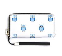Jubonexis Light Blue Owl PU Leather Clutch Long Bifold Wallet, Coin Purse Credit Pass Case, Durable Card-Holder Money Storage for Women Men