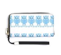 Jubonexis Light Blue Owls Rows PU Leather Clutch Long Bifold Wallet, Coin Purse Credit Pass Case, Durable Card-Holder Money Storage for Women Men
