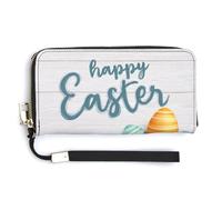 Jubonexis Light Blue Vintage Truck with Easter Eggs PU Leather Clutch Long Bifold Wallet, Coin Purse Credit Pass Case, Durable Card-Holder Money Storage for Women Men