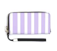 Jubonexis Light Lavender White Vertical Stripe Minimal Cute PU Leather Clutch Long Bifold Wallet, Coin Purse Credit Pass Case, Durable Card-Holder Money Storage for Women Men