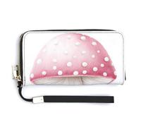 Jubonexis Light Pink and White Polka Dot Mushroom PU Leather Clutch Long Bifold Wallet, Coin Purse Credit Pass Case, Durable Card-Holder Money Storage for Women Men