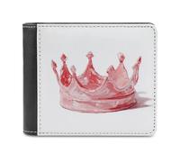 Jubonexis Light Pink Crown Soft PU Leather Bifold Wallet, Coin Purse Credit Pass Case, Durable Card-Holder Slim Billfold for Men Woman Money Storage