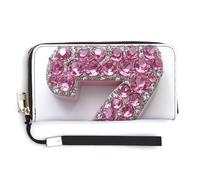 Jubonexis Light Pink Diamond Number 7 PU Leather Clutch Long Bifold Wallet, Coin Purse Credit Pass Case, Durable Card-Holder Money Storage for Women Men