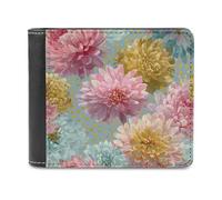 Jubonexis Light Pink Mint Green Yellows Flowers Soft PU Leather Bifold Wallet, Coin Purse Credit Pass Case, Durable Card-Holder Slim Billfold for Men Woman Money Storage
