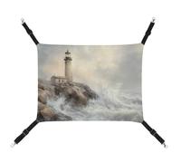 Jubonexis Lighthouse on The Rocky Coastline Vintage Breathable Pet Hammock with Adjustable Straps Reversible Cat Hanging Bed Dog Mats