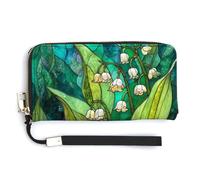 Jubonexis Lily of The Valley Green Plant PU Leather Clutch Long Bifold Wallet, Coin Purse Credit Pass Case, Durable Card-Holder Money Storage for Women Men