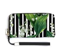 Jubonexis Lily of The Valley Pattern PU Leather Clutch Long Bifold Wallet, Coin Purse Credit Pass Case, Durable Card-Holder Money Storage for Women Men
