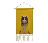 Jubonexis Linen Wall Tapestry,Cat Wearing Sunglasses And Hoodie Vintage Wall Poster with Tassel And Wooden Hanging Rod