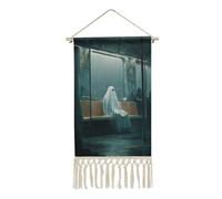 Jubonexis Linen Wall Tapestry,Ghost on The Seat of Subway Train Vintage Wall Hanging Poster with Tassel And Wooden Hanging Rod