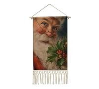 Jubonexis Linen Wall Tapestry,Vintage Santa Claus Wearing Glasses Vintage Wall Hanging Poster with Tassel And Wooden Hanging Rod