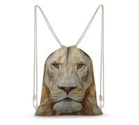 Jubonexis Lion Face Geometric Ivory Cream Antique Gold Drawstring Backpack Canvas String Bag Lightweight Sports Gym Bag for Men Women